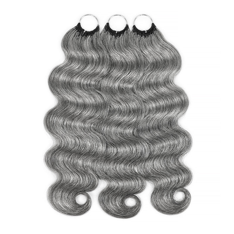 Standard Salt & Pepper Body Wave Crochet Hair Miracle Konts Feather 100% Human Hair Extension for Boho Braids-RHISO