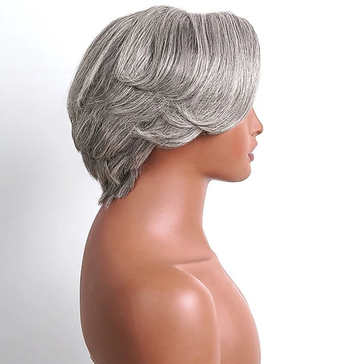 5x5 Closure Salt & Pepper Pixie Cut Side Part Glueless Human Hair Wig For Black Women