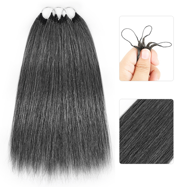 #44 Deep Salt & Pepper Color Miracle Konts Straight Crochet Hair Pre-Separated Feather Human Hair Extension for Black Woman