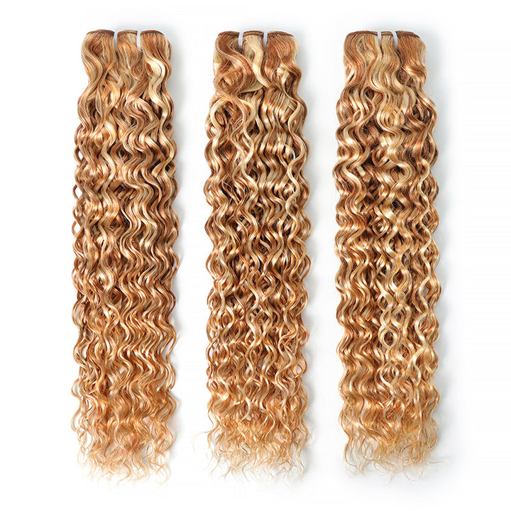 Mix Blonde P27/613  Highlight Water Wave Human Hair Bundles Double Weft Weave 100% Brazilian Virgin Remy Hair Extensions