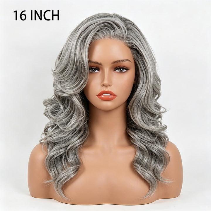 5x5 Closure Layered Blowout Wave Salt & Pepper Human Hair Wig Natural Gray Pre-Cut Glueless Bob Wig