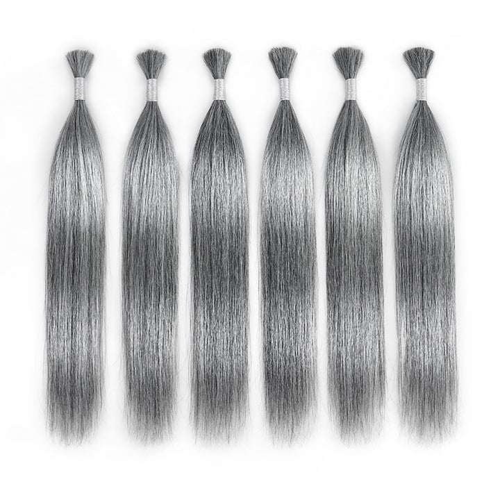 RHISO New In Salt & Pepper Gray Straight Bulk Human Hair for Boho Braids 100% Human Hair