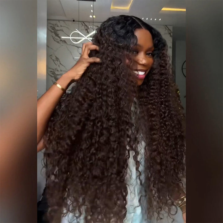 T1B/4 Dark Root Ombre Chocolate Brown Deep Curly Human Hair Wig 6x6/13x6 Transparent Lace Frontal Wig 300% Density