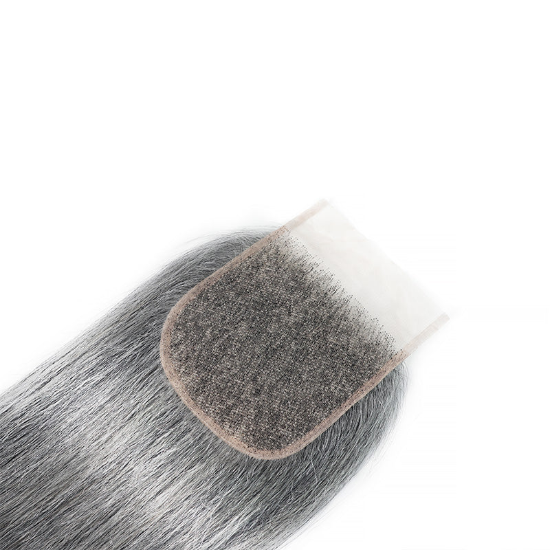 New In Salt and Pepper Straight Closure Natural Grey 5x5 HD Transparent Lace Closure 100% Unprocessed Virgin Human Hair
