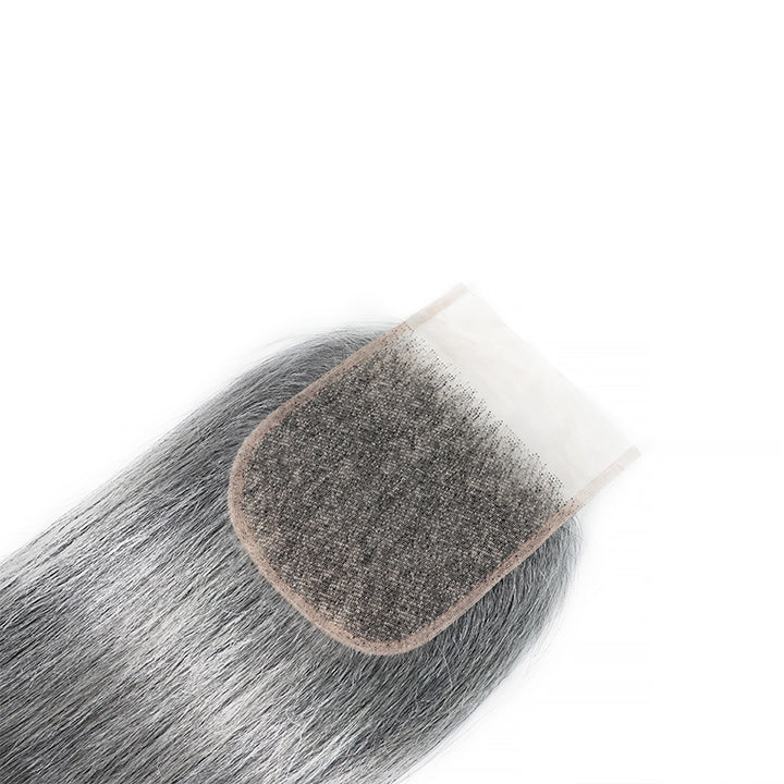New In Salt and Pepper Straight Closure Natural Grey 5x5 HD Transparent Lace Closure 100% Unprocessed Virgin Human Hair