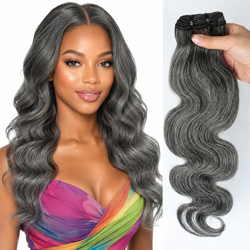 New In Dark Salt & Pepper Body Wave Human Hair Bundles 100% Brazilian Virgin Remy Hair Extensions
