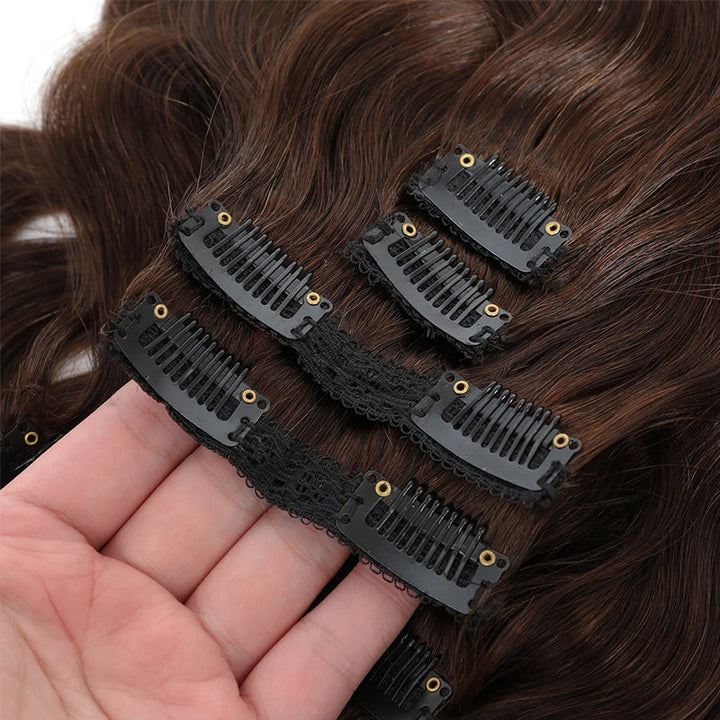#4 Chocolate Brown Body Wave Seamless Clip In Human Hair Extensions For Black Women 8 /16 Pieces 120G /240G