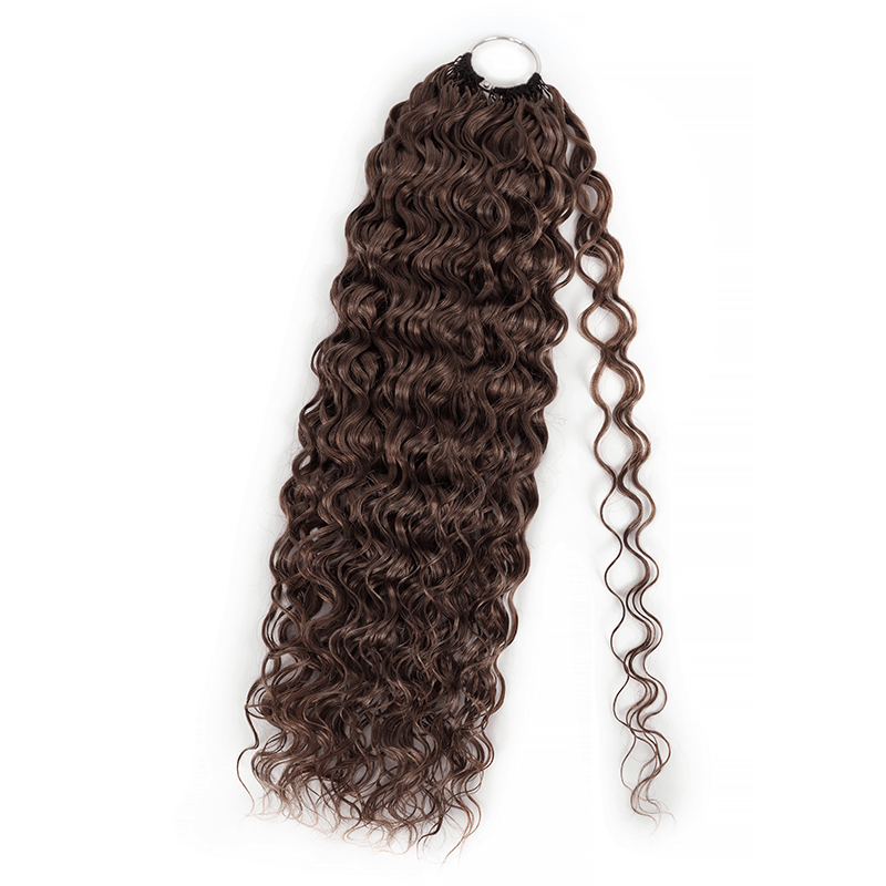 RhisoHair #4 Chocolate Brown Water Wave Feather Crochet Hair 100% Human Hair Machine Made Extensions