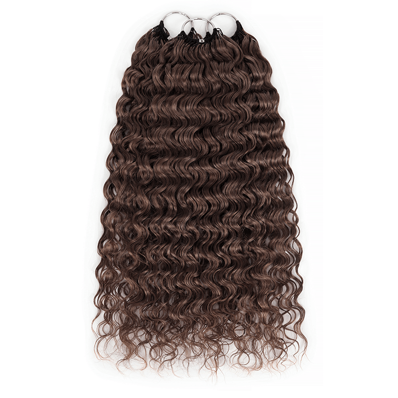 RhisoHair #4 Chocolate Brown Water Wave Feather Crochet Hair 100% Human Hair Machine Made Extensions