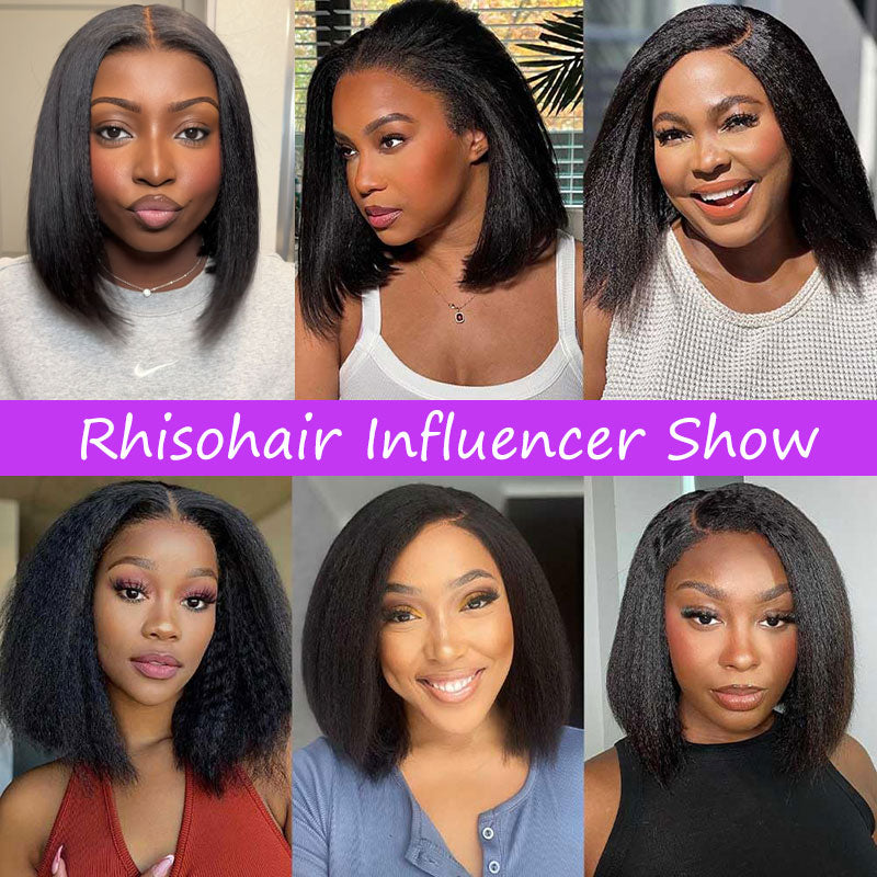 4x4 HD Lace Closure Kinky Straight Short Bob Wig Brazilian Virgin Human Hair Yaki Bob Wig