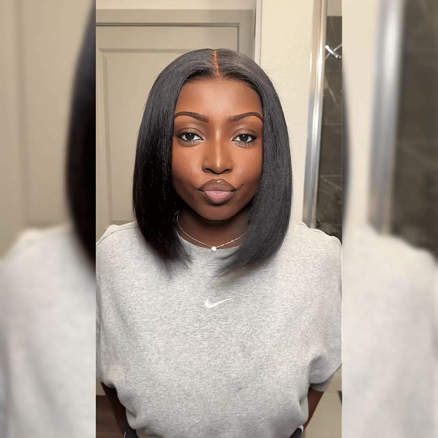 4x4 HD Lace Closure Kinky Straight Short Bob Wig Brazilian Virgin Human Hair Yaki Bob Wig