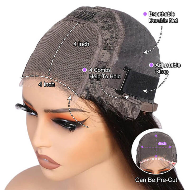 4x4 HD Lace Closure Kinky Straight Short Bob Wig Brazilian Virgin Human Hair Yaki Bob Wig
