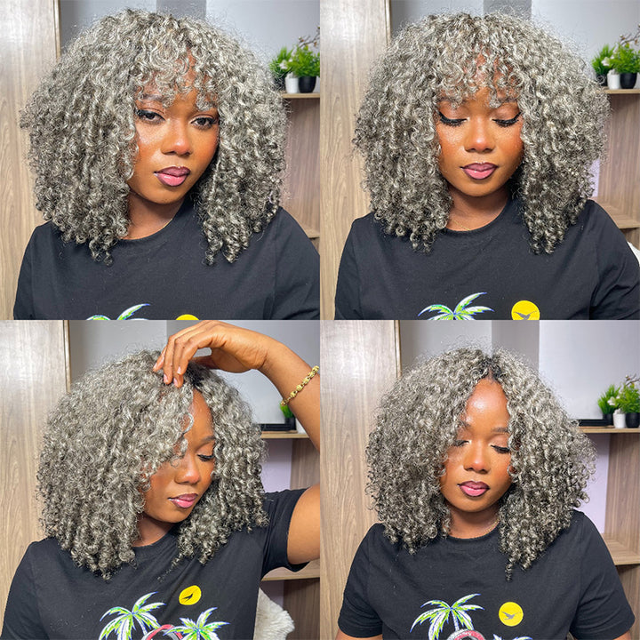 New In Salt & Pepper Burmese Curly/Jerry Curly/Deep Wave Crochet Hair Miracle Konts Feather Human Hair Extension for Boho Braids-RHISO
