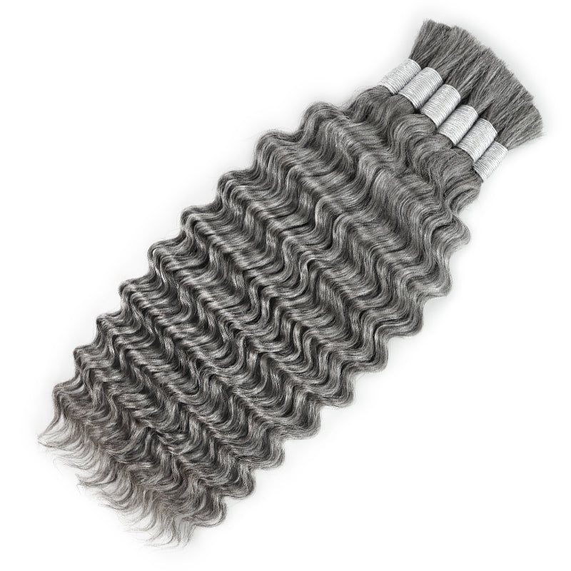 New In Gray Salt & Pepper Color Deep Wave Bulk Human Hair for Boho Braids-RhisoHair
