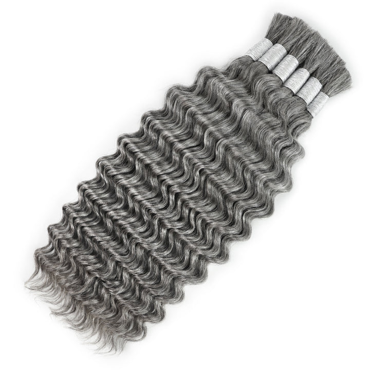 New In Gray Salt & Pepper Color Deep Wave Bulk Human Hair for Boho Braids-RhisoHair