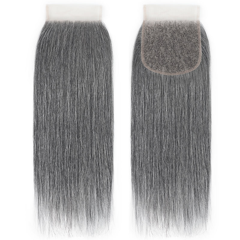 New In Light Salt and Pepper Straight Closure Natural Grey 5x5 HD Transparent Lace Closure 100% Unprocessed Virgin Human Hair
