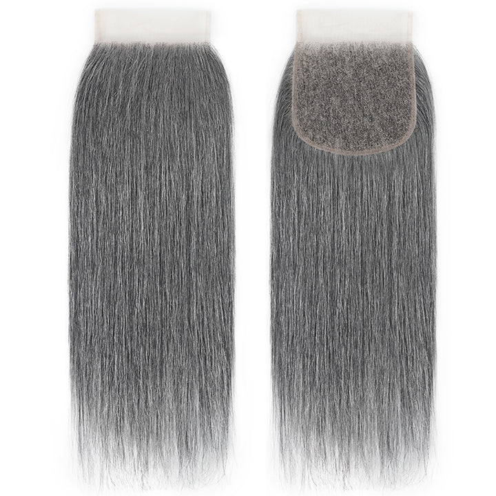 New In Light Salt and Pepper Straight Closure Natural Grey 5x5 HD Transparent Lace Closure 100% Unprocessed Virgin Human Hair