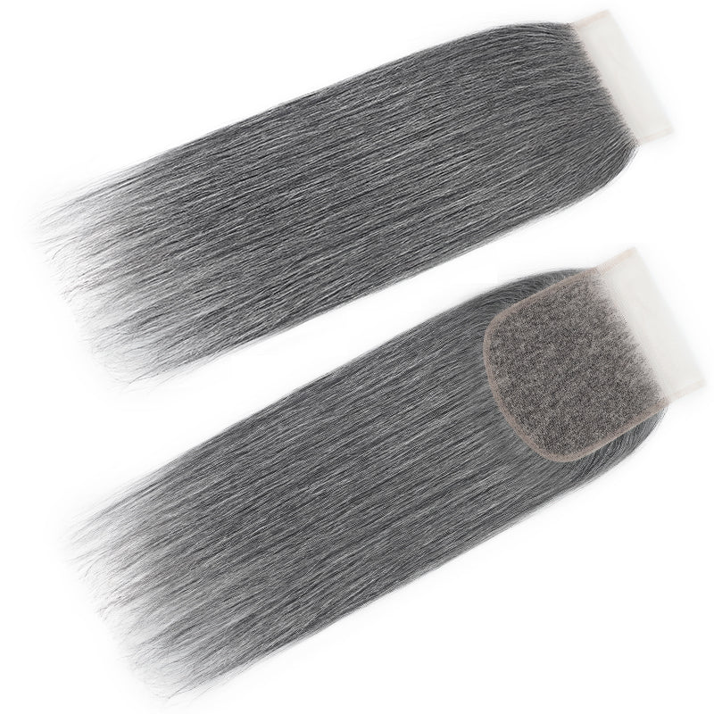 New In Light Salt and Pepper Straight Closure Natural Grey 5x5 HD Transparent Lace Closure 100% Unprocessed Virgin Human Hair