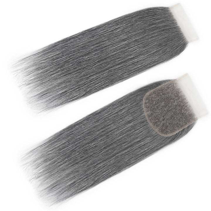 New In Light Salt and Pepper Straight Closure Natural Grey 5x5 HD Transparent Lace Closure 100% Unprocessed Virgin Human Hair