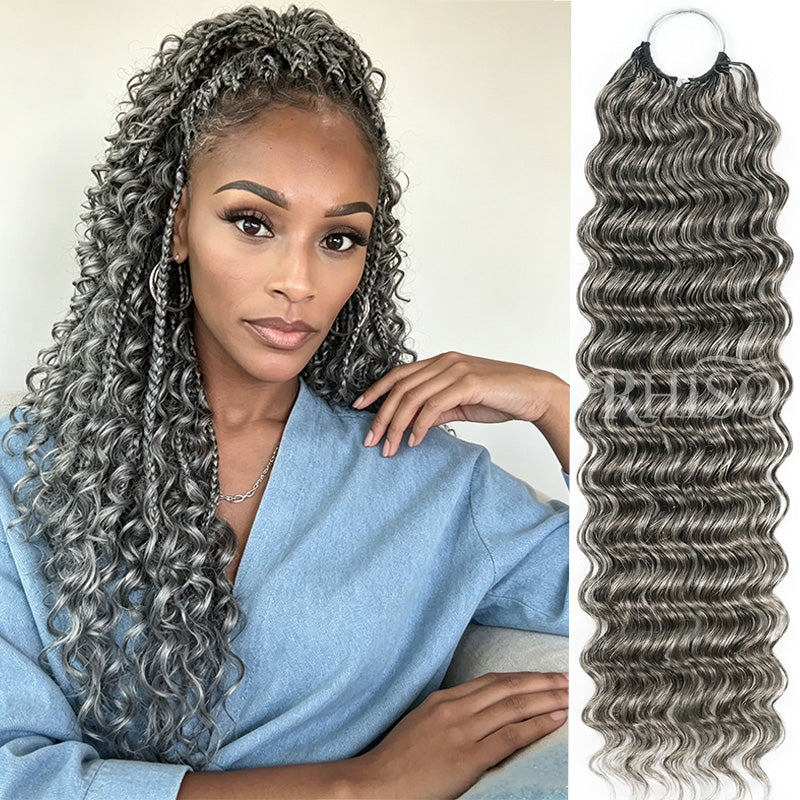 RHISO New In Salt & Pepper Burmese Curly/Jerry Curly/Deep Wave Crochet Hair Miracle Konts Feather Human Hair Extension for Boho Braids