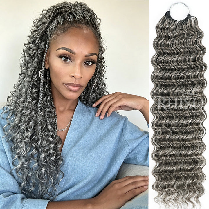 RHISO New In Salt & Pepper Burmese Curly/Jerry Curly/Deep Wave Crochet Hair Miracle Konts Feather Human Hair Extension for Boho Braids