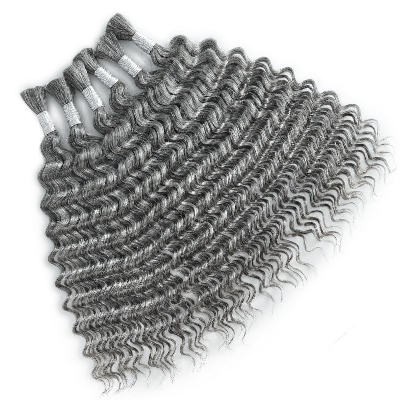 New In Gray Salt & Pepper Color Deep Wave Bulk Human Hair for Boho Braids-RhisoHair