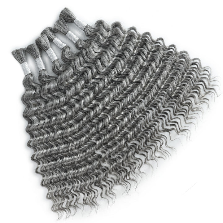 New In Gray Salt & Pepper Color Deep Wave Bulk Human Hair for Boho Braids-RhisoHair