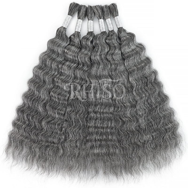New In Gray Salt & Pepper Color Super Wave Bulk Human Hair for Boho Braids-RhisoHair