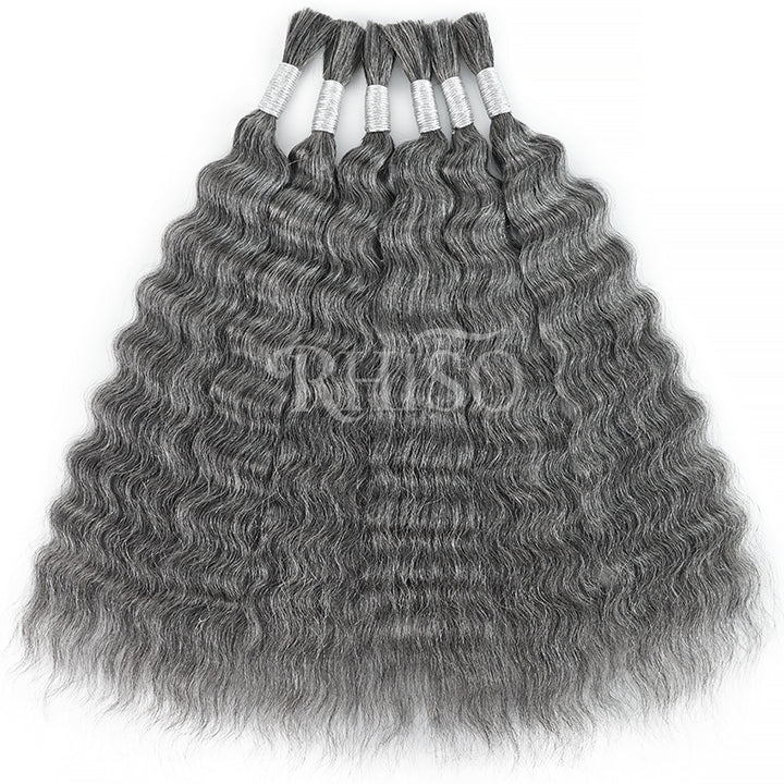 New In Gray Salt & Pepper Color Super Wave Bulk Human Hair for Boho Braids-RhisoHair