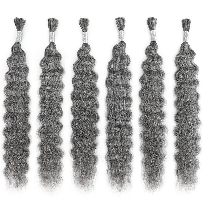 New In Gray Salt & Pepper Color Super Wave Bulk Human Hair for Boho Braids-RhisoHair