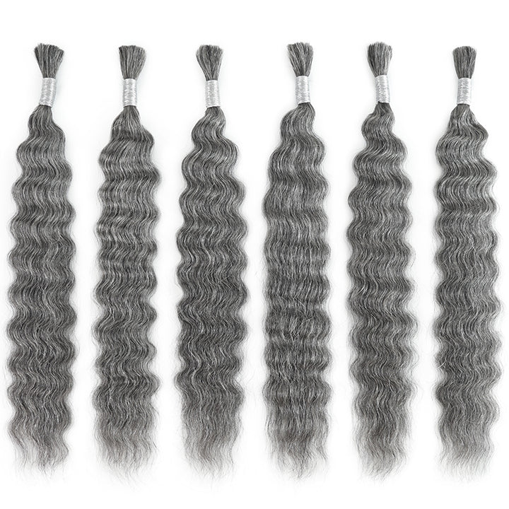 New In Gray Salt & Pepper Color Super Wave Bulk Human Hair for Boho Braids-RhisoHair