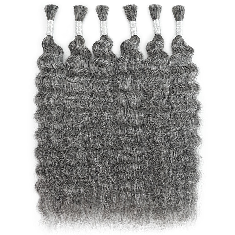 New In Gray Salt & Pepper Color Super Wave Bulk Human Hair for Boho Braids-RhisoHair
