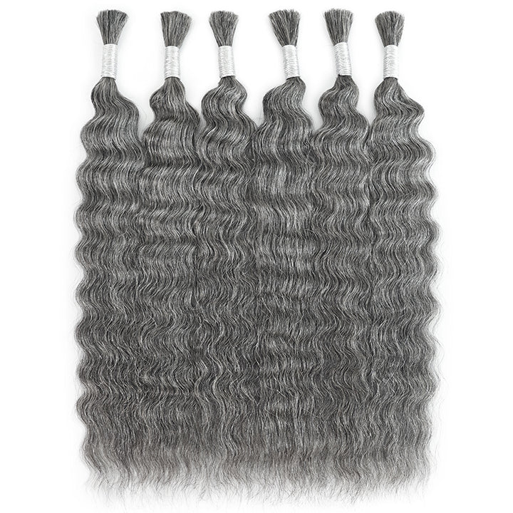 New In Gray Salt & Pepper Color Super Wave Bulk Human Hair for Boho Braids-RhisoHair