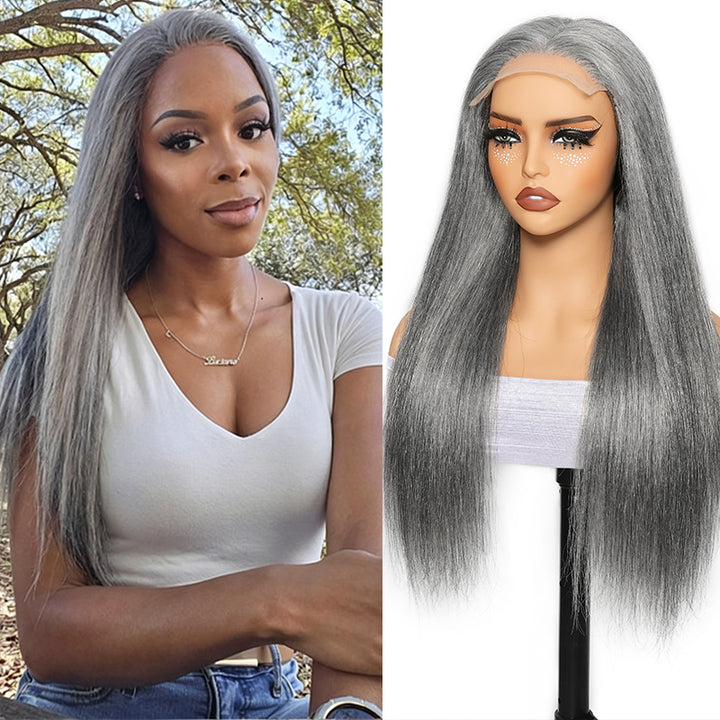 Silver Gray 5x5 HD Lace Closure Wig Straight Wear Go Glueless Human Hair Salt And Pepper Wig For Black Women