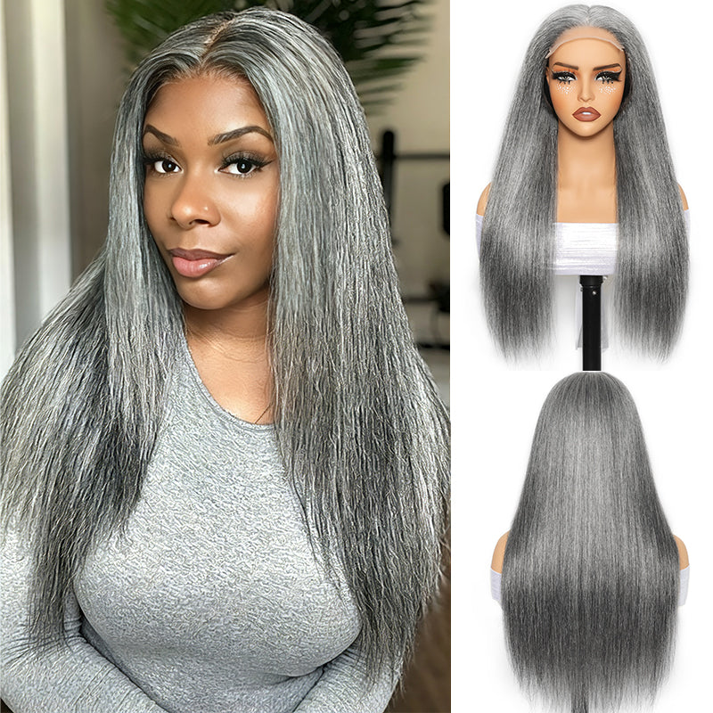 Silver Gray 5x5 HD Lace Closure Wig Straight Wear Go Glueless Human Hair Salt And Pepper Wig For Black Women