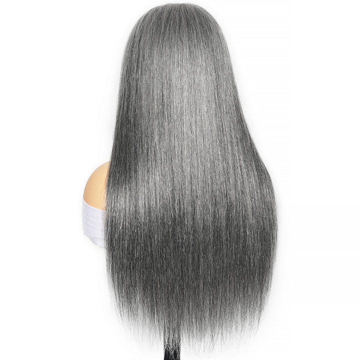 Silver Gray 5x5 HD Lace Closure Wig Straight Wear Go Glueless Human Hair Salt And Pepper Wig For Black Women