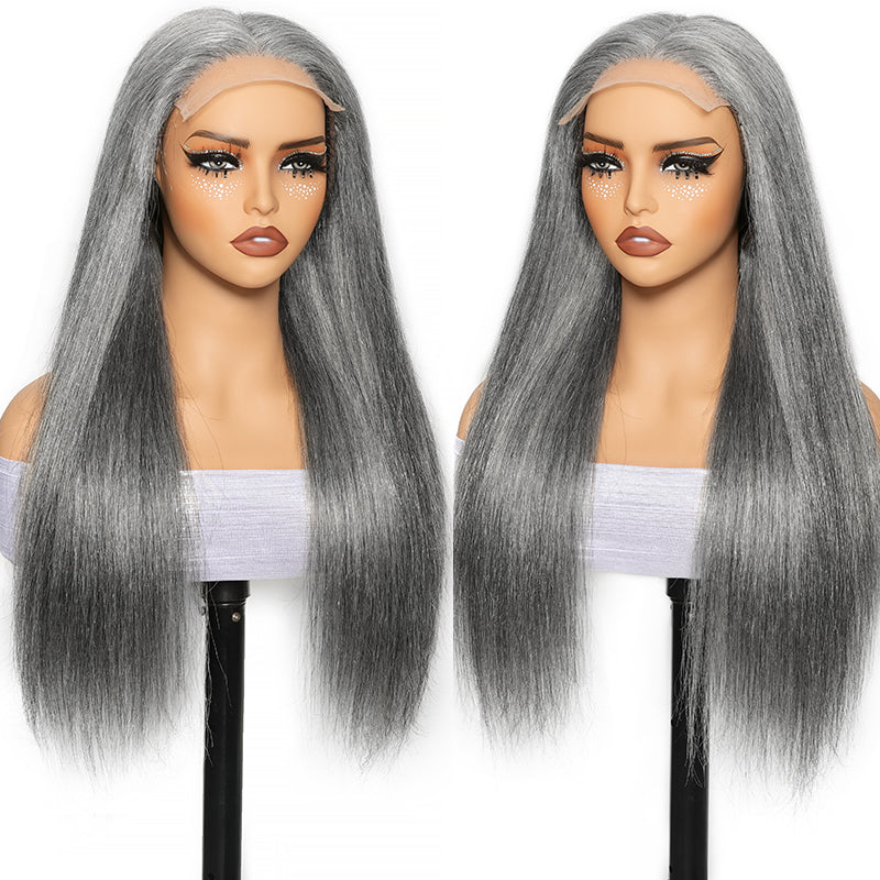 Silver Gray 5x5 HD Lace Closure Wig Straight Wear Go Glueless Human Hair Salt And Pepper Wig For Black Women