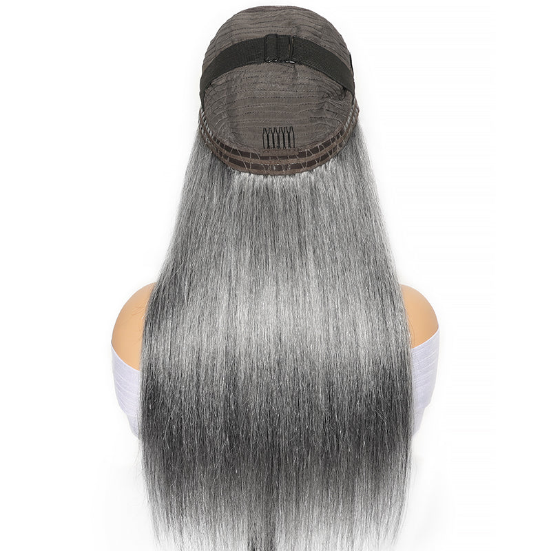 Silver Gray 5x5 HD Lace Closure Wig Straight Wear Go Glueless Human Hair Salt And Pepper Wig For Black Women