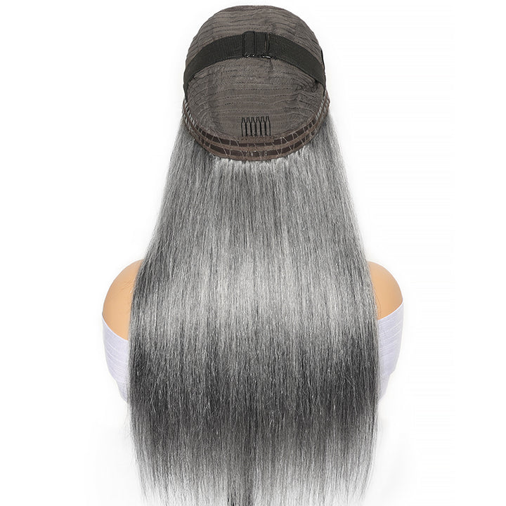 Silver Gray 5x5 HD Lace Closure Wig Straight Wear Go Glueless Human Hair Salt And Pepper Wig For Black Women