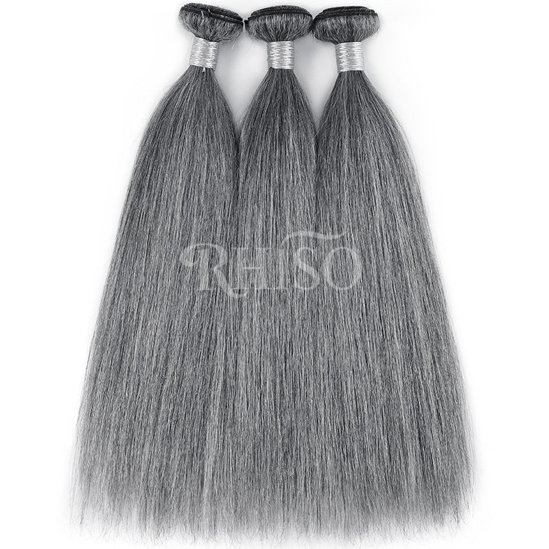 New In Light Salt & Pepper Straight Human Hair Bundles 100% Brazilian Virgin Remy Hair Extensions