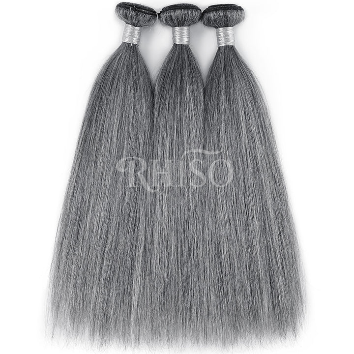 New In Light Salt & Pepper Straight Human Hair Bundles 100% Brazilian Virgin Remy Hair Extensions