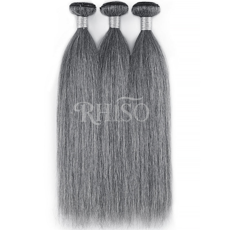 New In Light Salt & Pepper Straight Human Hair Bundles 100% Brazilian Virgin Remy Hair Extensions