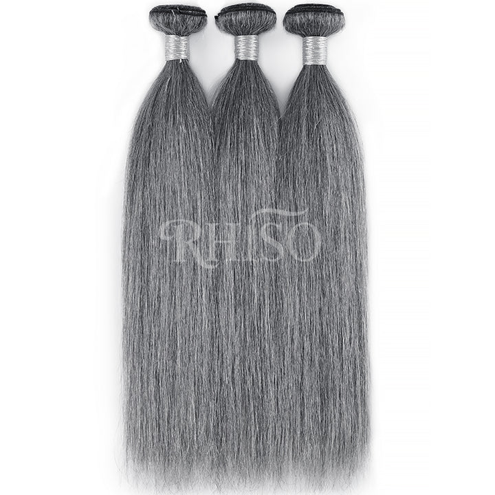 New In Light Salt & Pepper Straight Human Hair Bundles 100% Brazilian Virgin Remy Hair Extensions