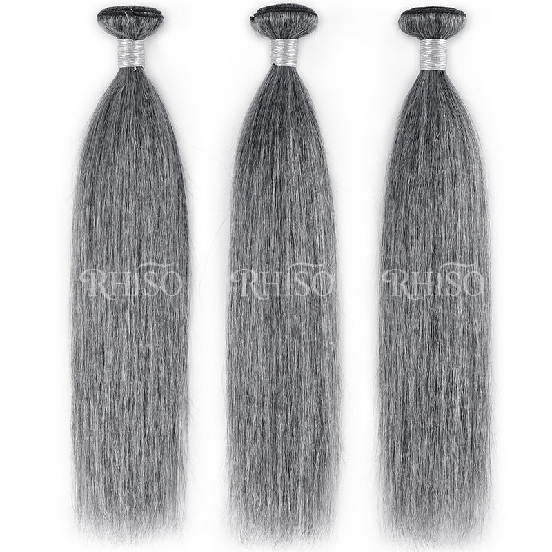 New In Light Salt & Pepper Straight Human Hair Bundles 100% Brazilian Virgin Remy Hair Extensions