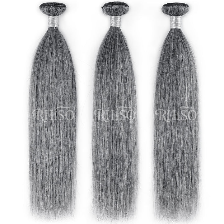New In Light Salt & Pepper Straight Human Hair Bundles 100% Brazilian Virgin Remy Hair Extensions