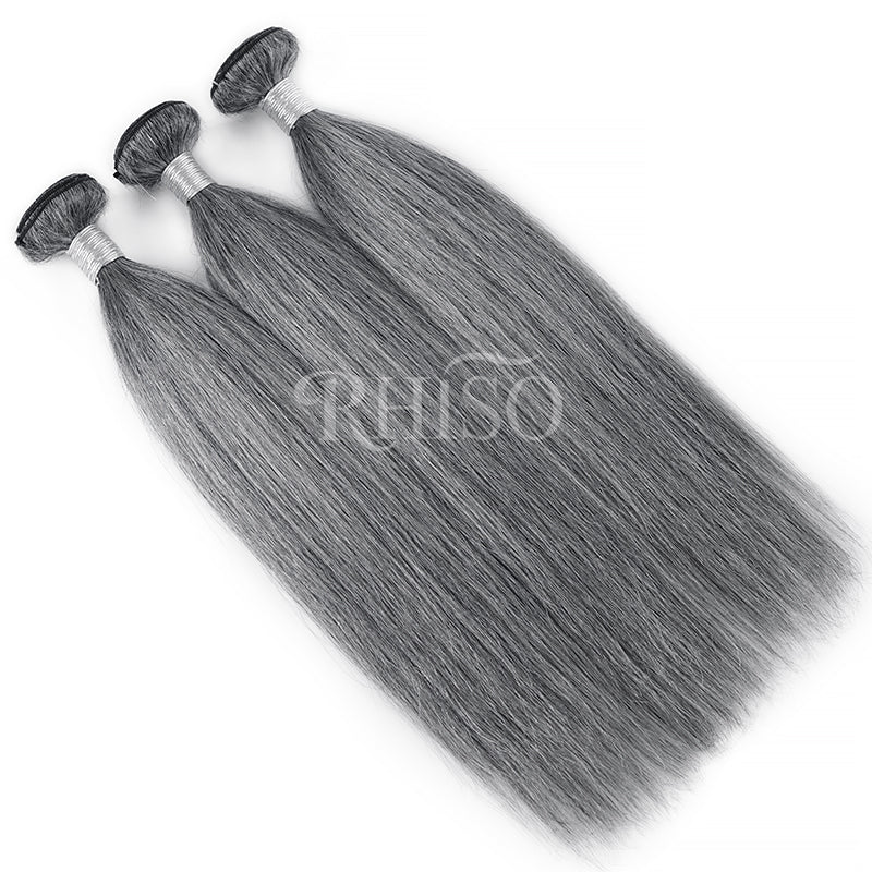 New In Light Salt & Pepper Straight Human Hair Bundles 100% Brazilian Virgin Remy Hair Extensions