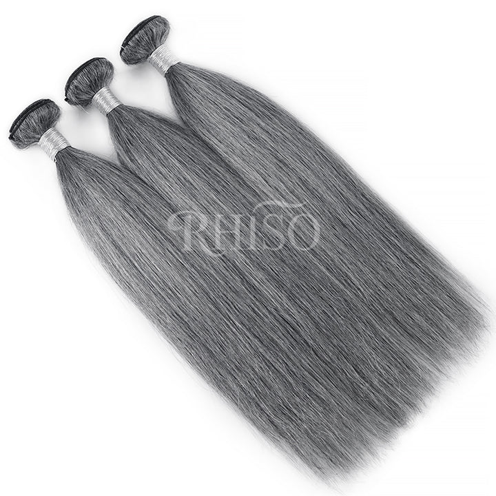 New In Light Salt & Pepper Straight Human Hair Bundles 100% Brazilian Virgin Remy Hair Extensions