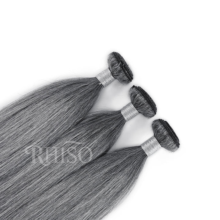 New In Light Salt & Pepper Straight Human Hair Bundles 100% Brazilian Virgin Remy Hair Extensions
