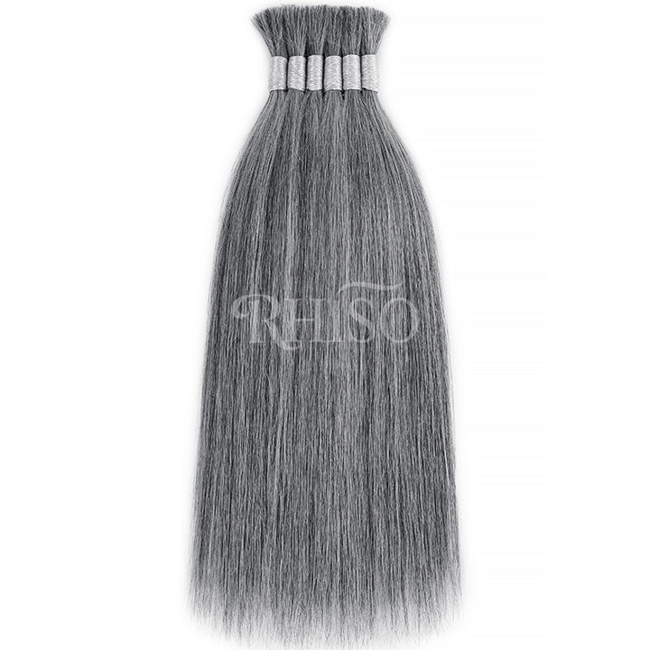 RHISO New In Light Salt & Pepper Gray Straight Bulk Human Hair for Boho Braids