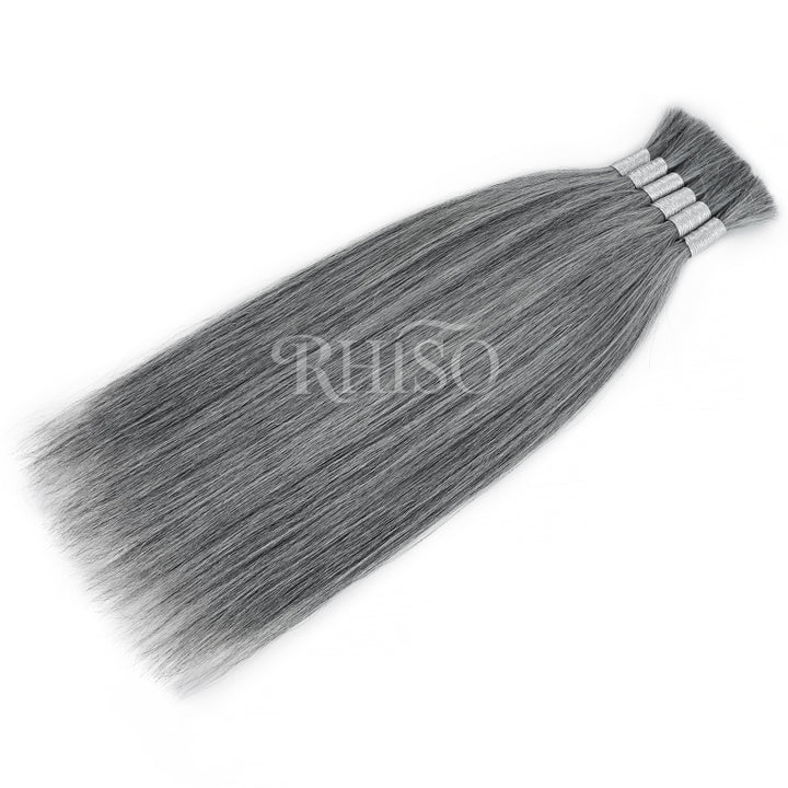RHISO New In Light Salt & Pepper Gray Straight Bulk Human Hair for Boho Braids